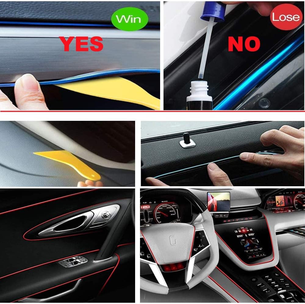 El Wire Ice Blue Interior Car LED Strip Lights, 2M Neon Wire USB 5V with Fuse Protection for Automotive Interior Decoration, with 6mm Sewing Edge