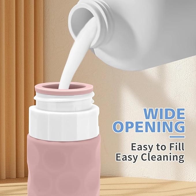 Travel Bottles for Toiletries, 4pcs Tsa Approved 3oz Travel Size Containers, BPA Free Leak Proof Premium Silicone Bottles, Refillable Liquid Squeezable Accessories W/Toiletry Bag(Apricot)