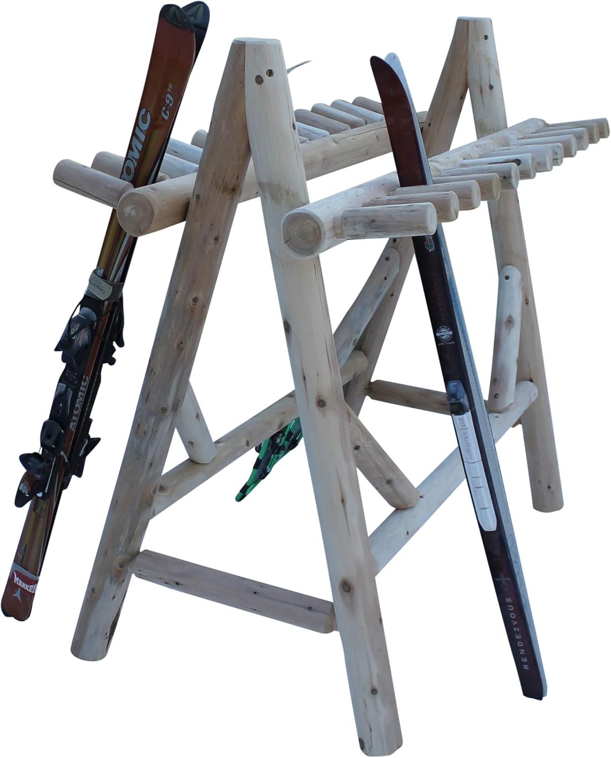 22-Place Freestanding Ski Log Racks, Pole Ski Holders, Garage Racks for Organization, Pole Stands, Snowboard Rack Garage, Snow Skis Sports Storage - Unfinished