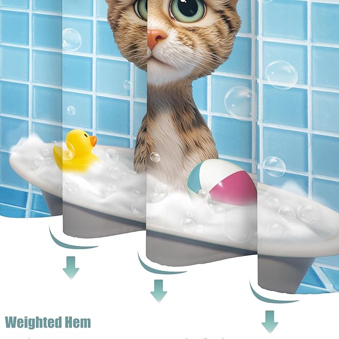 Yeoiat Cat Shower Curtain Funny Shower Curtain Bubble Cat Shower Curtains for Bathroom Cute Shower Curtain Set with 12 Hooks Cat-02 72×72 Inches