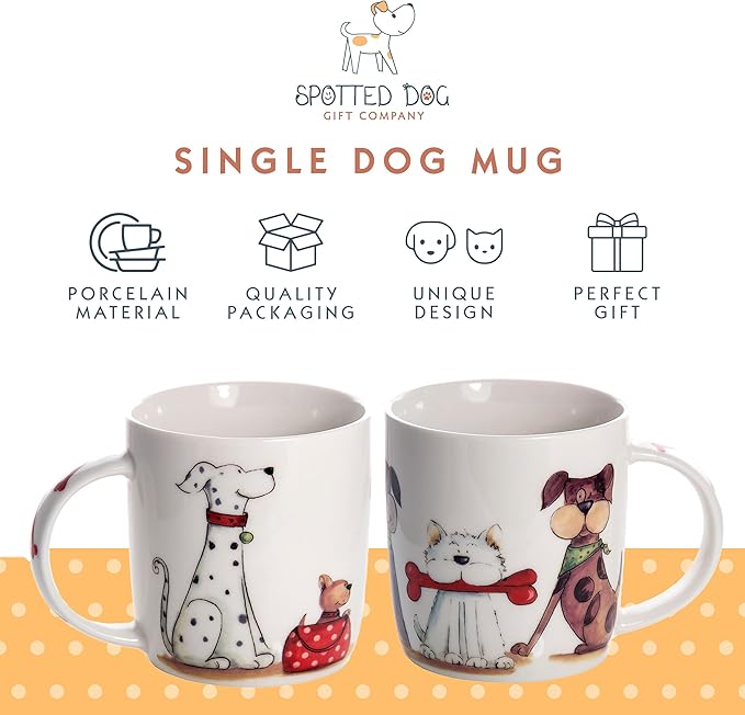 SPOTTED DOG GIFT COMPANY Dog Mug, 12 oz Dog Coffee Mug, Cute Ceramic Porcelain China Coffee Tea Mug Cup, Dog Themed Gifts for Dog Lovers and Animal Lovers Women Men, 1 piece
