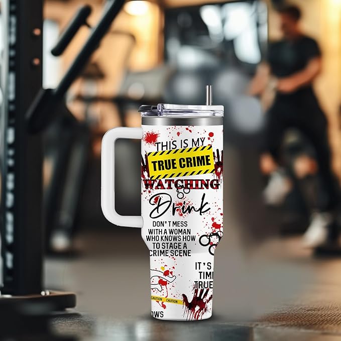 True Crime Gifts for Women Men - 40oz Funny Crime Scene Tumbler, Stainless Steel Travel Mug for Horror Podcast Fans, Crime Junkie Merch, Christmas Birthday Detective Lover Gift