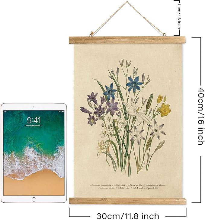XIAOAIKA Wildflower Illustration Poster Set - 3-Piece Vintage Botanical Prints with Wooden Hanging Frames, Ideal for Home and Office Decor, 12x16 inches