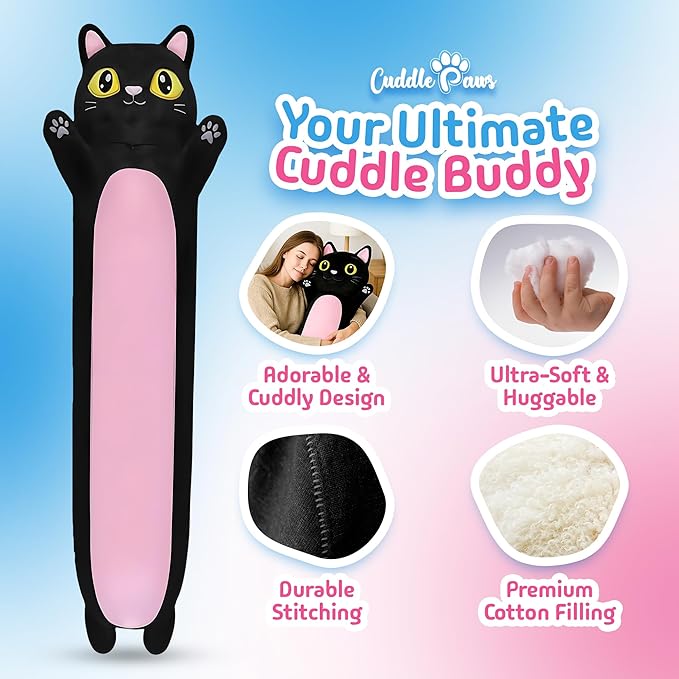 Stuffed Animal Black Cat Body Pillow – Soft Plush Toy & Throw Pillow for Kids, Medium (23 Inches), for Girls
