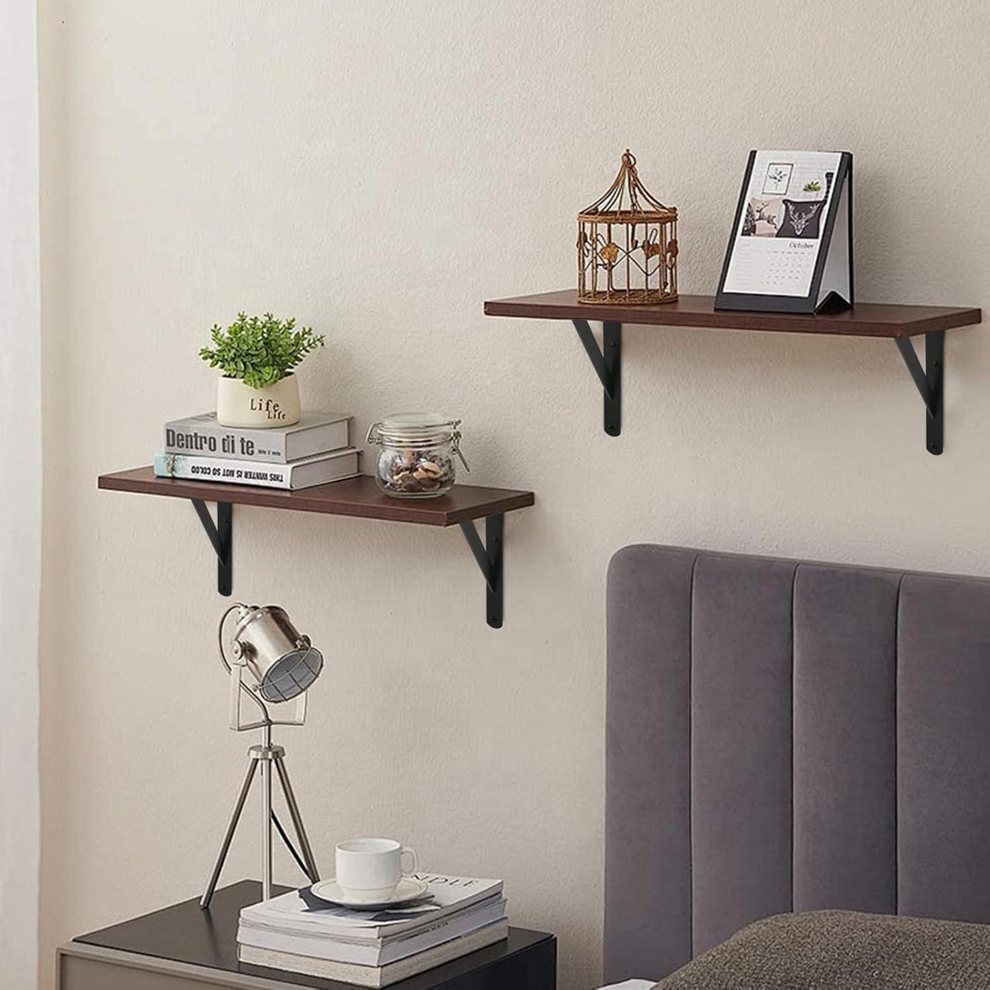 16 Pack L8 x H 6" Black Heavy Duty Shelf Brackets with Screws Metal Shelf Brackets Shelf Support Angle Brackets for Shelves L Brackets Heavy Duty Floating Shelf