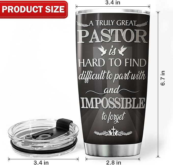 Stainless Steel Tumbler A Truly Great Pastor Is Hard To Find Mug With Lid 20oz Christian Gift Things For Pastors Ministers Preachers Insulated Cup Religious Themed Gifts