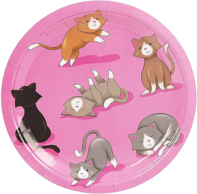 Sustainable Greetings Cat Birthday Party Supplies, Paper Plates, Napkins, Cups and Plastic Cutlery (Serves 24, 144 Pieces) - Cat Birthday Decorations - Kitten Party Decorations