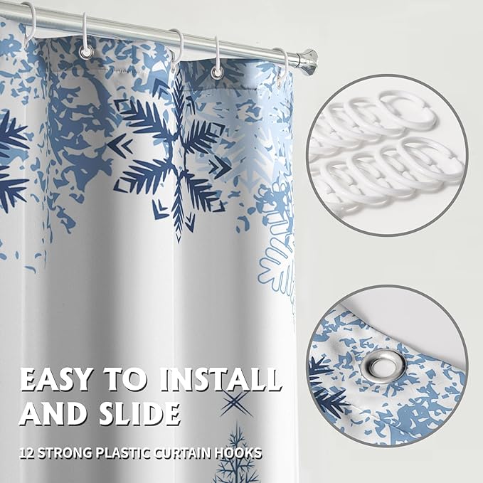 Winter Snow Forest Shower Curtain 72x72 Inches,Christmas Snowflake Snowy Trees Waterproof Polyester Fabric Bathtub Curtain Set with Hooks for Xmas Season Theme Bathroom Decor