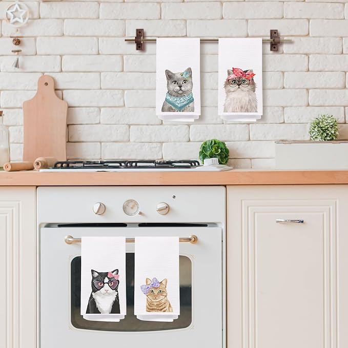 SPBL&L Cute Cat Kitten Kitchen Towels Set of 4, Grey Black Orange Persian Decorative Hand Towels for Bathroom, Kitchen Dish Towels for Cat Lovers, Bathroom Kitchen Decor, 16x24 Inches