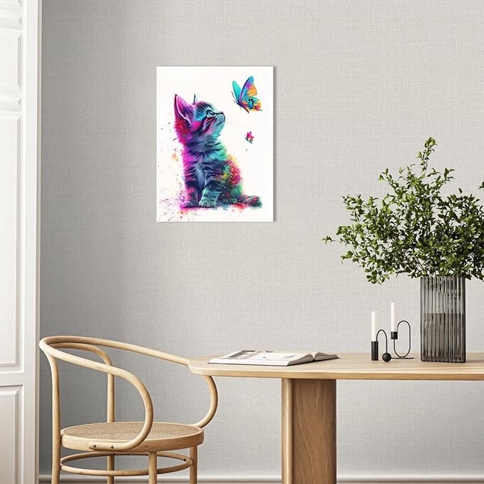 Ypxzzj Framed Butterfly Cat Canvas Wall Art & Decor for Cat Lover Gifts,Cat Wall Decor for Women Girls Bedroom Toddler Baby Room decoration,Cute Cat Poster for Nursery Home Decor