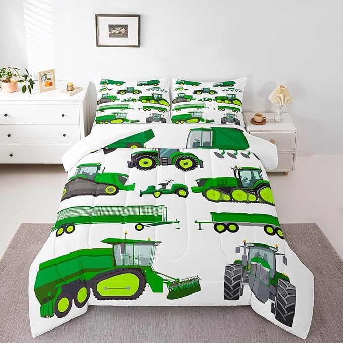 Tractor Bedding Set Twin Size Equipment Trucks Comforter Excavator Comforter Set for Child Kids Boys Teens Construction Site Car Quilt Set for Car Theme Room Bedroom Dorm Decor with 1 pillow case