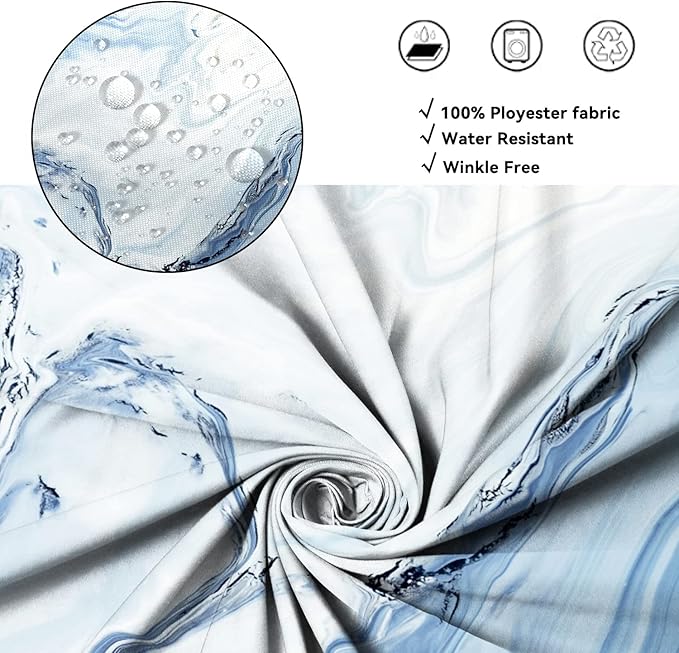 AWERT Blue Marble Shower Curtain Waterproof Shower Curtain for Bathroom Decor Printed Washable with Hooks 72x78 Inch