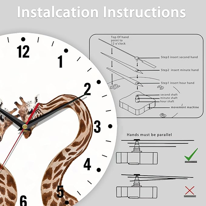 SPUNKER Clock for Bedroom,Giraffes Kitchen Wall Clock,Abstract Love Heart Clocks 10 Inch Silent Non-Ticking Wall Battery Operated for Living Room Bedroom Bathroom Laundry Room Decor