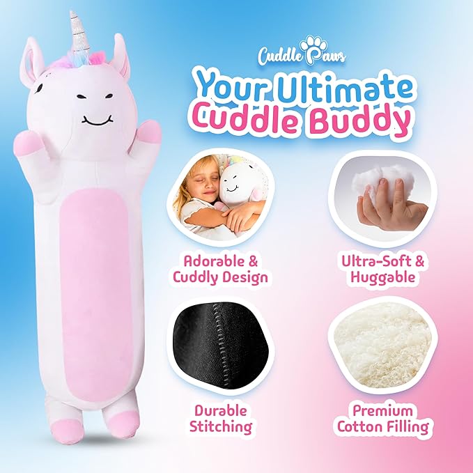 Stuffed Animal Unicorn Body Pillow – Soft Plush Toy & Throw Pillow for Kids, Large (47 Inches), Soft Plushies Stuff Gift for Girls/Boys