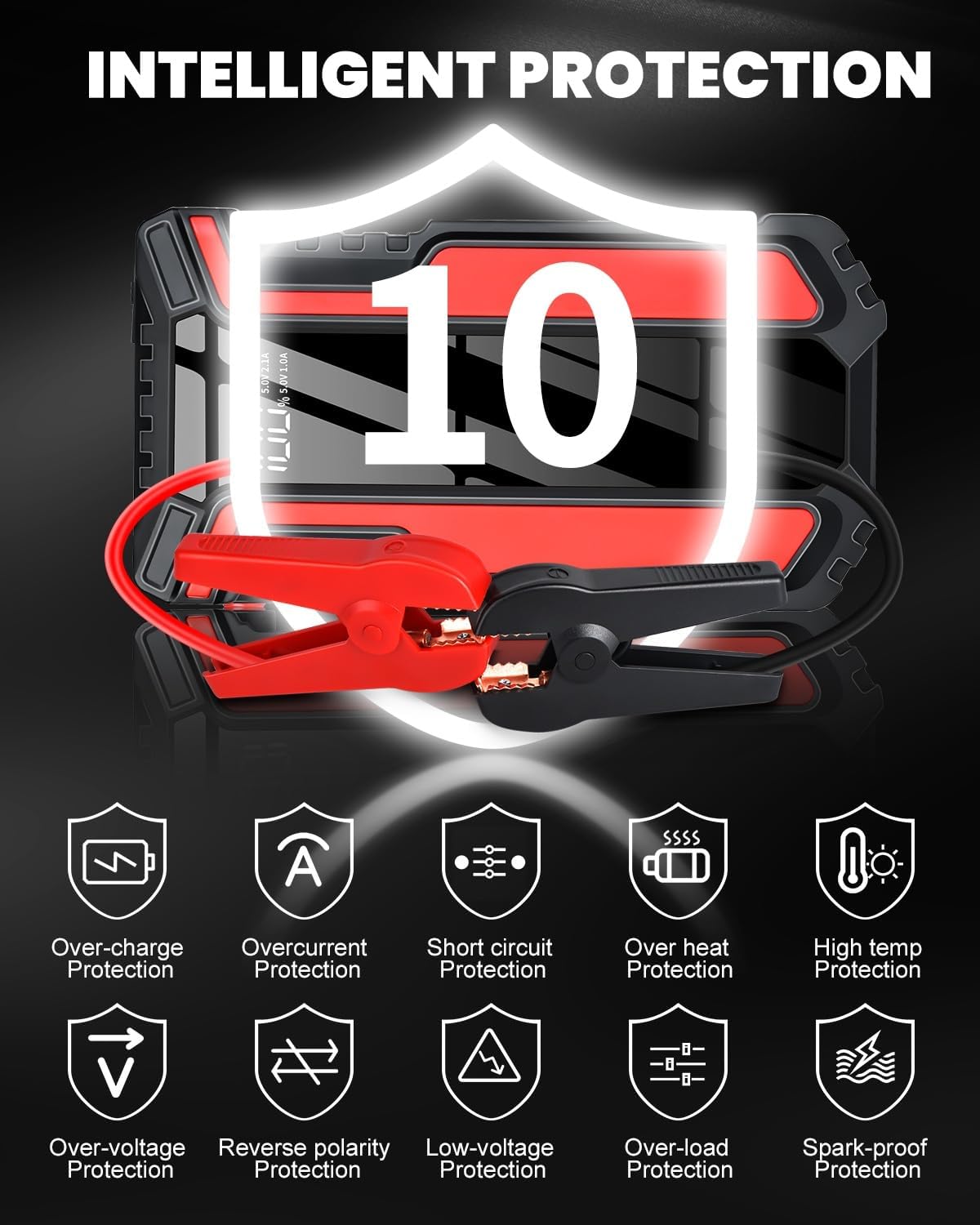 Car Jump Starter 3000A, Car Battery Jump Starter for Up to 10.0L Gas & 10.0L Diesel Engine, 12V Jump Box Portable Jump Starter Battery Pack with LED Light, Jumper Cables