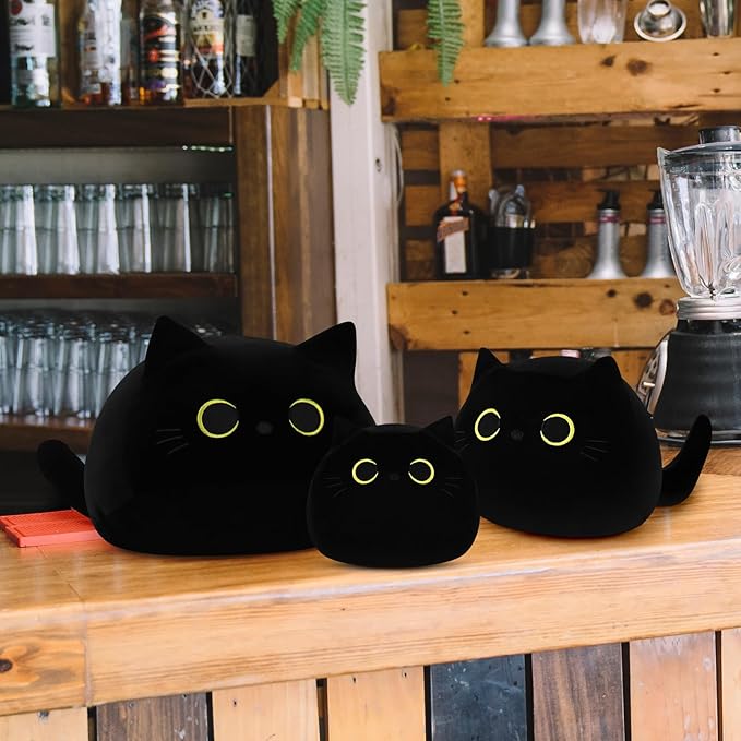 Black Cat Plush Toy-10'' Black Cat Stuffed Animal, Black Cat Anime Plush Cute Soft Plush Cat Plushie Stuffed Cat Toys, Cat Plush Pillows Toy Doll Decoration Doll Gift for Kids Girls Boys