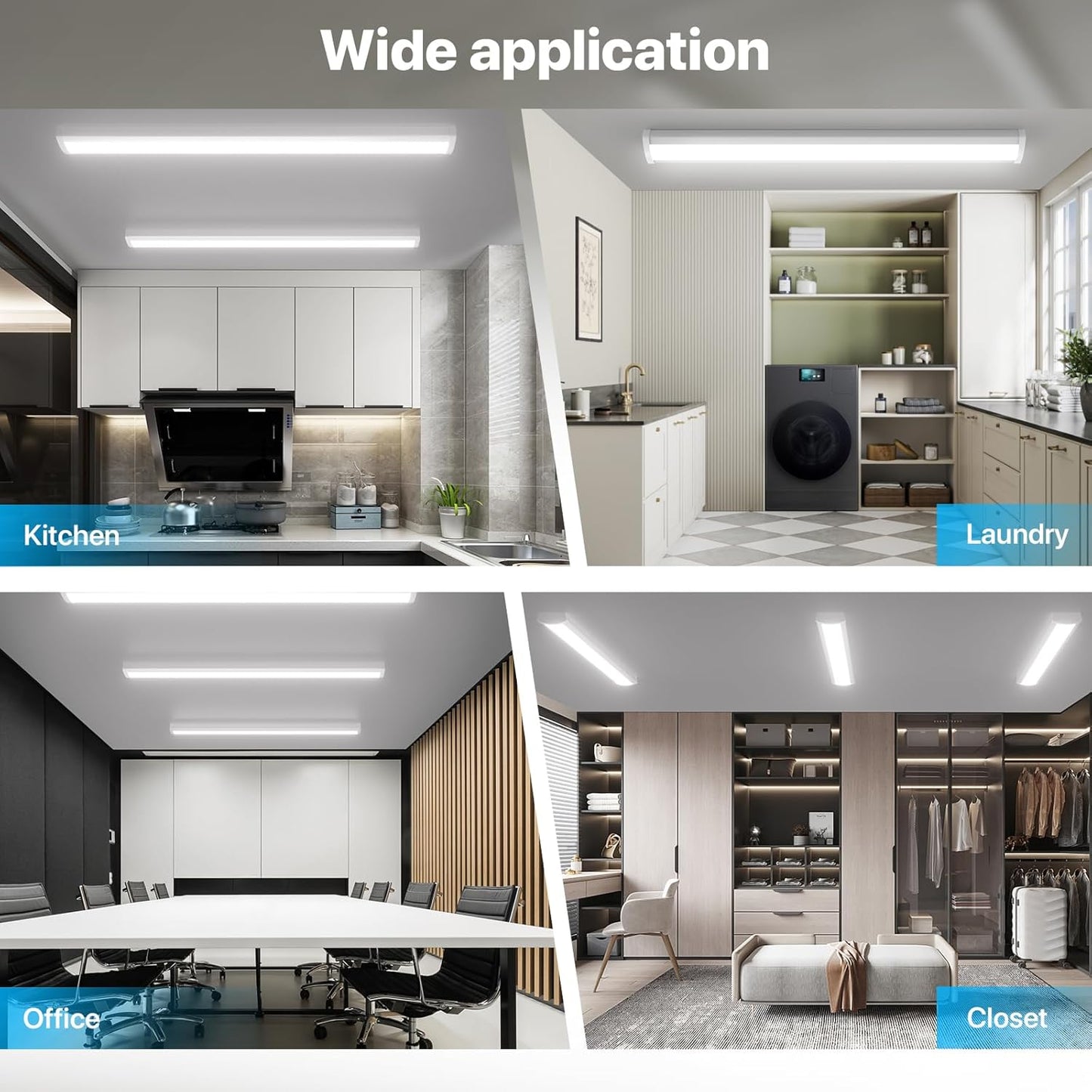 HYPERLITE 60W LED Wraparound Light 4 feet,6600LM LED Shop Lights Fixture with 3 Wattages for Garage,4000K Neutral White Wrap Light AC120V, 48inch Led Fixtures for for Garage, Office, Kitchen,6P