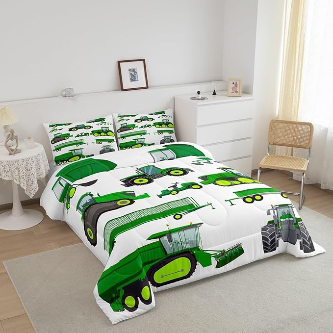 Tractor Bedding Set Twin Size Equipment Trucks Comforter Excavator Comforter Set for Child Kids Boys Teens Construction Site Car Quilt Set for Car Theme Room Bedroom Dorm Decor with 1 pillow case