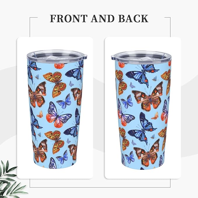 Butterfly Tumbler Blue Butterflies Stainless Steel Insulated Tumblers with Lid Straw Reusable Spring Nature Dream Coffee Travel Mug Tea Water Wine Cups Birthday Gifts for Women 20 Oz