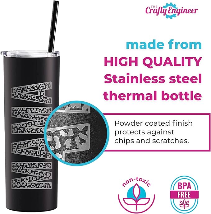 The Crafty Engineer (Glitter Lavender Leopard Print MAMA Tumbler - 20 oz Leopard Mama Tumbler - Laser Engraved Mama Print Leopard Design, Perfect Mom Gift, Travel Ready Insulated Tumbler with Straw