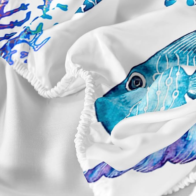 Blue Sea Turtle Sheet 4Pcs Twin Ocean Coral Starfish Shell Fish Bedding Set for Kid Teen Girl Boy Adult Bed Decor Conch Manta Ray Bedspread with 1 Flat Sheet and 1 Fitted Sheet+2 Pillowcases