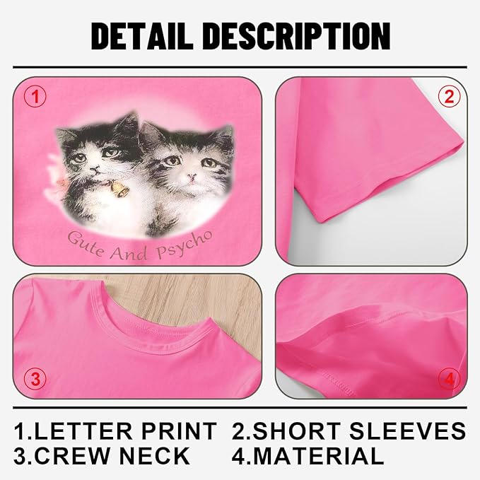 Tuislay Cat Baby Tees for Women Cute Y2k Coquette Shirt Funny Cropped Graphic Tees Top Downtown Girl Aesthetic Grunge Clothes