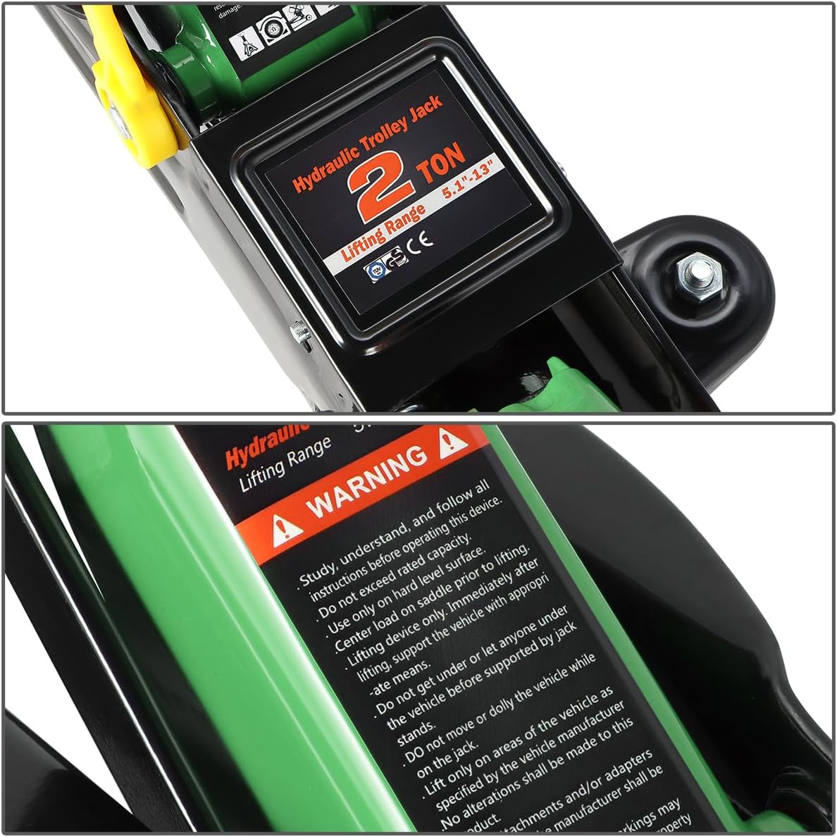 DNA MOTORING Low Profile Hydraulic Trolley Service/Floor Jack, 2 Ton (4000 lbs) Capacity, Lifting Range 5.1"-13", Green, TOOLS-00474-GR