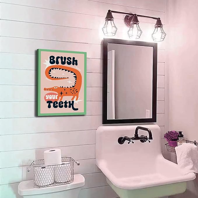 YFvrPt Funny Bathroom Animal Wall Art, Tiger Wash Your Paws Bathroom Wall Decor, Cute Eclectic Restroom Poster Canvas Prints Funky Maximalist Toilet Sign for Kids Room Nursery Framed 12x16 inch