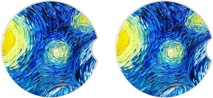 The Stars Car Coasters Pack of 2,Absorbent Ceramic Car Coasters Set for Women/Men,Drink Cup Holder Coasters,with A Finger Notch for Easy Removal