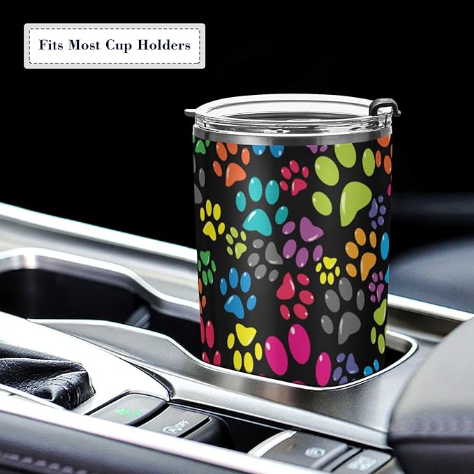 Tumbler Rainbow Dog Paw Cute Insulated Coffee Cup Beverage Container Travel Mug with Straw and Lid Double Wall Stainless Steel 20oz BPA-Free for Sport, Back to School