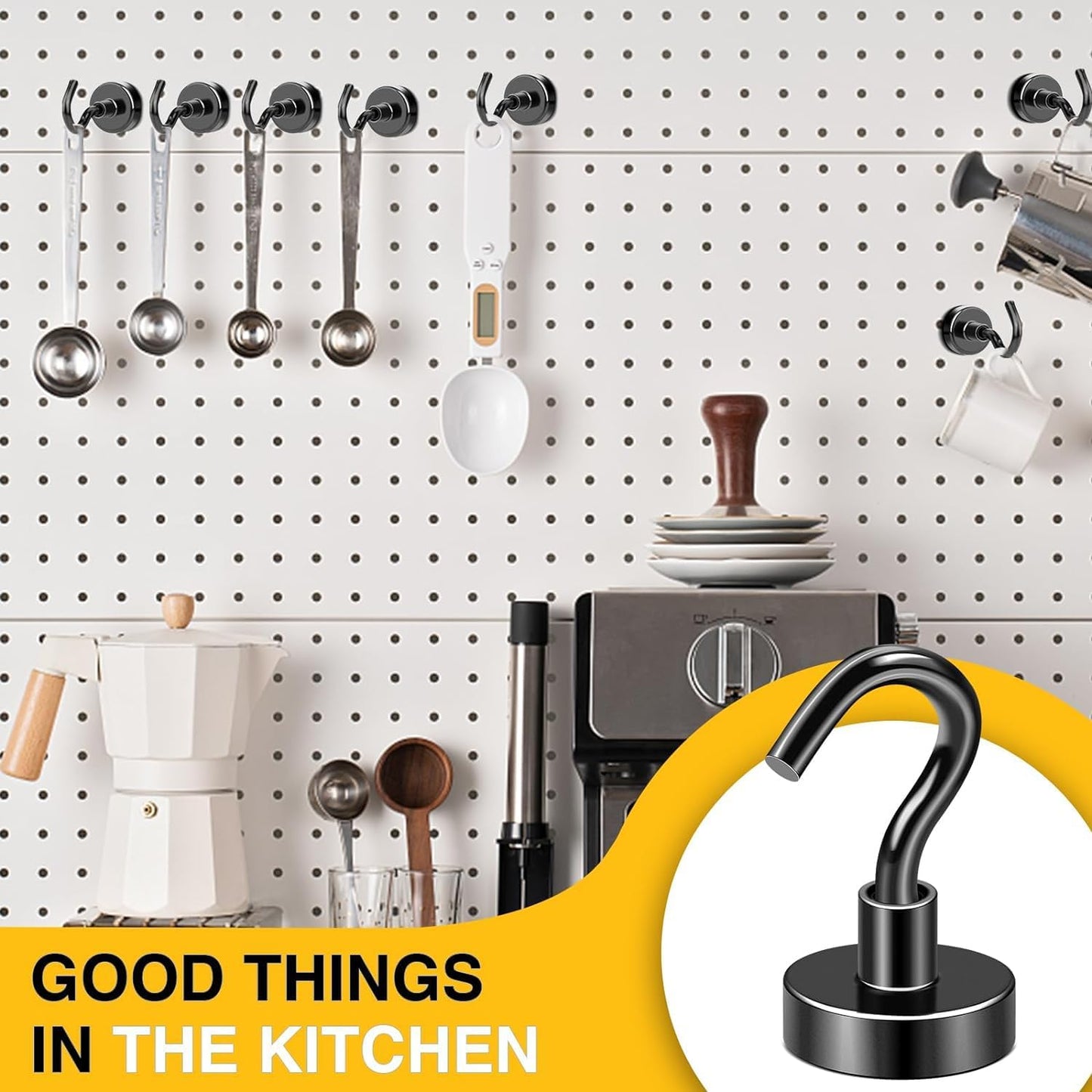 DIYMAG Black Magnetic Hooks, 118 LB Heavy Duty Strong Magnets with Hook, Rare Earth Neodymium Magnet for Cabins Cruise Ship Essentials 8 Packs