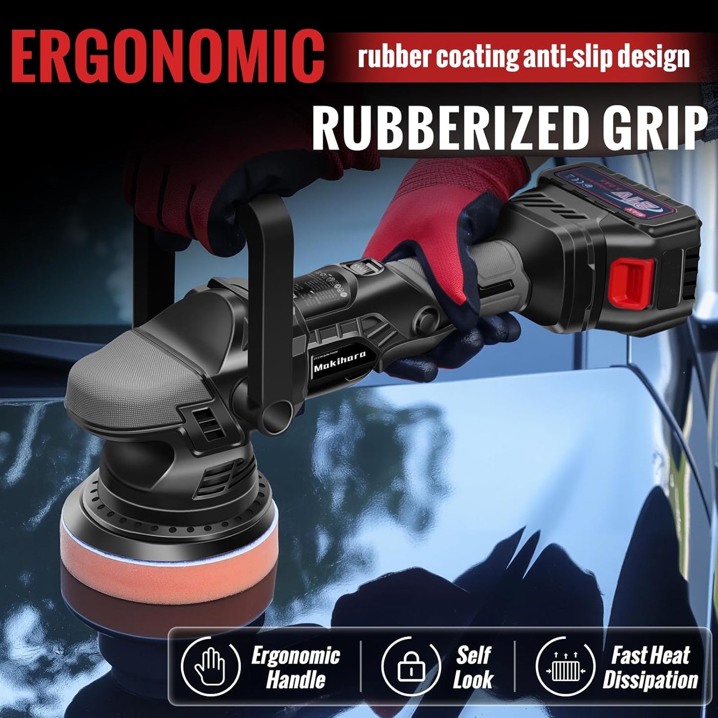 Cordless Buffer Polisher, 5 Inch Random Orbital Car Polisher Waxer, 6 Variable Speed 1000-5200 RPM, 21V 3.0Ah Batteries , 28Pcs Polishing Kit,for Car Polishing, Waxing, Boat Sanding, Scratch Removing