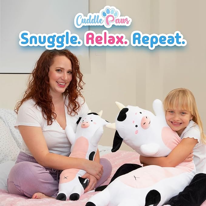 Stuffed Animal Cow Print Body Pillow – Soft Plush Toy & Throw Pillow for Kids, Large (47 Inches), Kawaii Stuff Gift for Girls