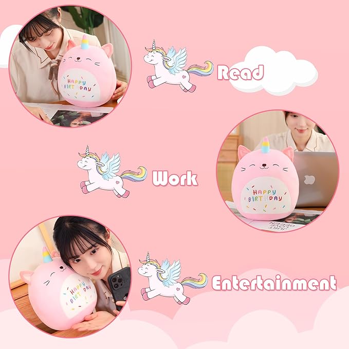 SQEQE Unicorn Cat Plush Kawaii Birthday Cat Plushies Pillow Cat Stuffed Animal Toy Soft Plushie Doll Gifts for Kids Decor(Caticorn, 8 Inch)