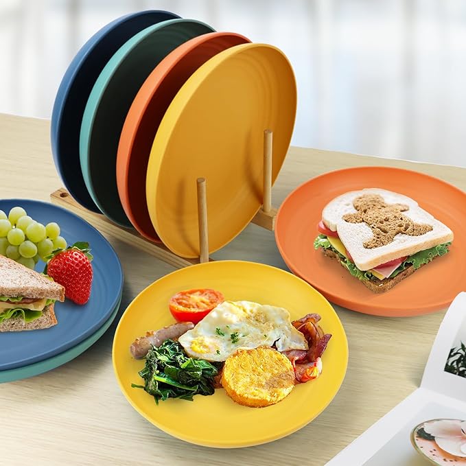Wheat Straw Plates 10 Inch Deep Dinner Plate Set of 8, Lightweight and Unbreakable Plastic Plates Reusable, Microwave & Dishwasher Safe Kitchen Plate (Multi Colors)