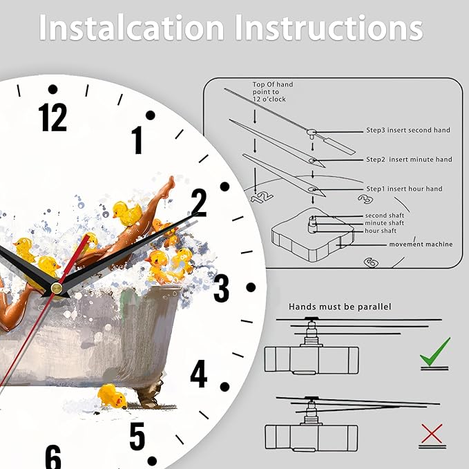 SPUNKER Wall Clocks,African Woman Bath Wall Clocks,Yellow Duck Battery Operated Wall Clock Silent Non-Ticking Decorative for Home Kitchen Bathroom Living Room Bedroom Office 10 Inch