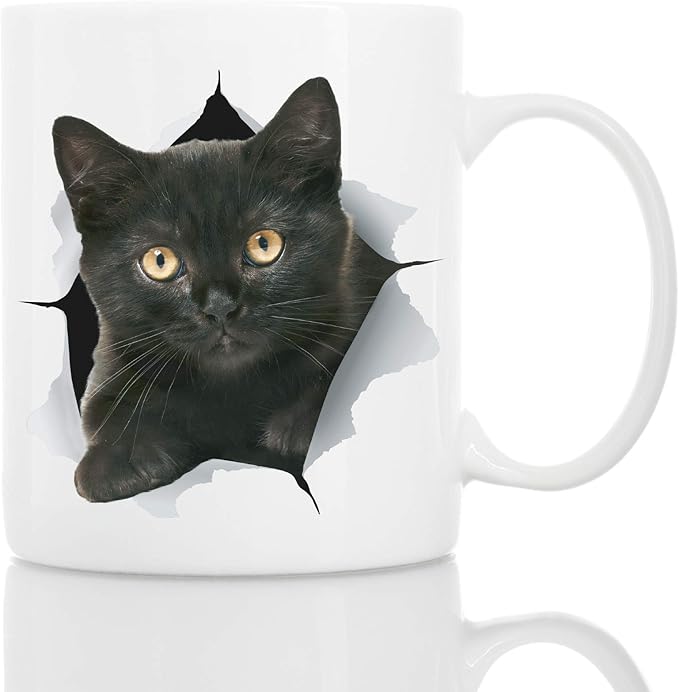 Winston & Bear Funny Black Kitten Coffee Mug - Funny Ceramic Coffee Mug Gift for Cat Lovers - Cute Novelty Cat Themed Cup for Men and Women (11oz)