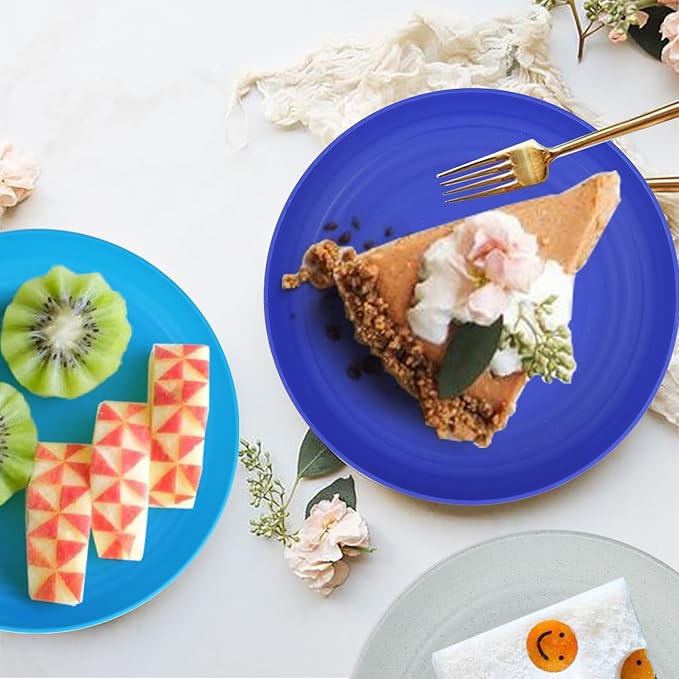 Small Plates 6 Inch, Dessert Plates Set of 8 Wheat Straw Plates Small Plates, Plastic Plates Reusable Dishwasher and Microwave Safe Plates, Mini Plates for Snack, Appetizer - Aqua Series