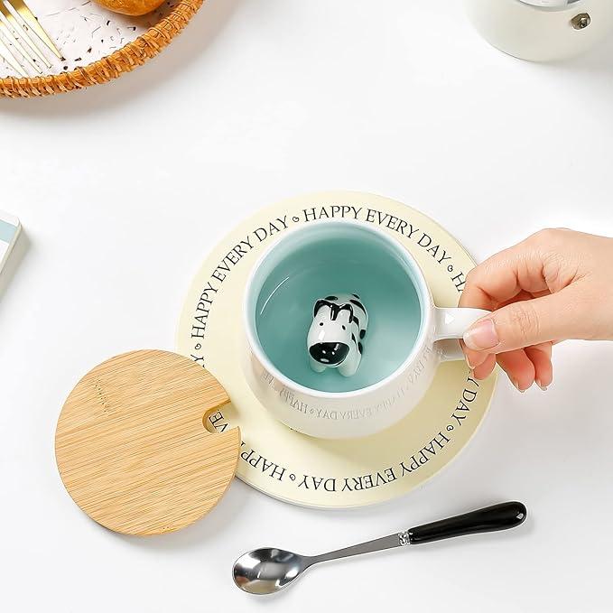 BigNoseDeer Zebra Mug Cute Mugs with 3D Zebra Inside Ceramic Coffee Mug Tea Cup with Spoon and Lid Cool Stuff Birthday Mother's Day Cute Gifts for Women Kids 12oz(Zebra)