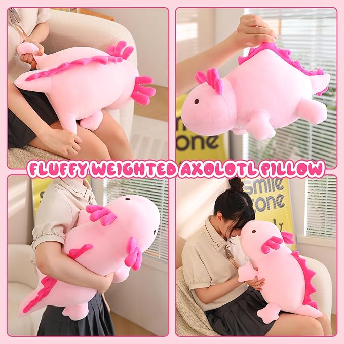SQEQE Weighted Axolotl Plush Toy, Pink Axolotl Stuffed Animals Cute Plush Pillow, Cute Weighted Stuffed Animals Gifts for Girls & Boys Pink 9.8 Inch, 0.8 Lbs