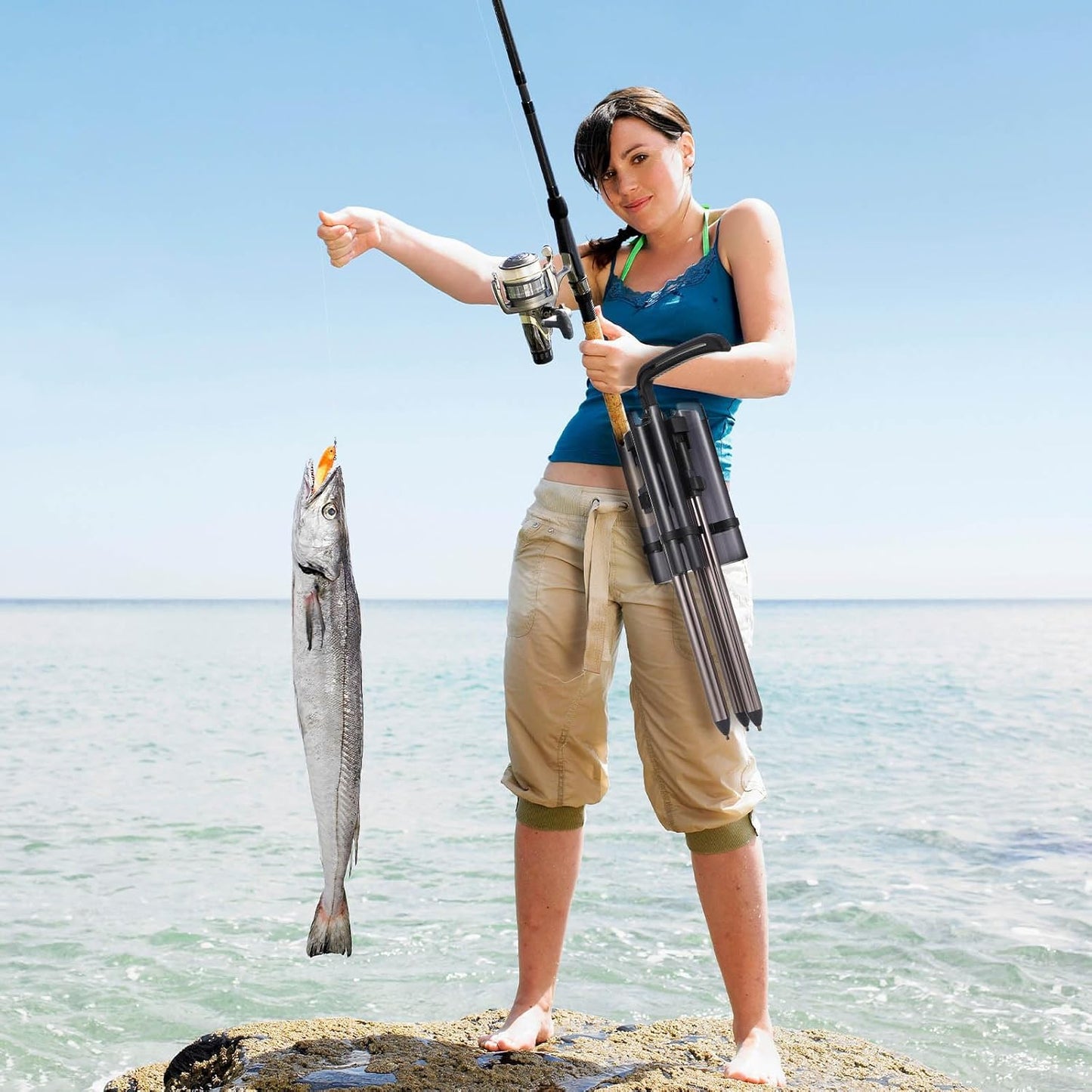 Gisafai Fishing Rod Carrier Foldable Pole Holder Stand 3 Rod Portable Surf Fishing Holder Vertical Beach Pole Storage Freestanding Rack for Garage, Home, Outdoor