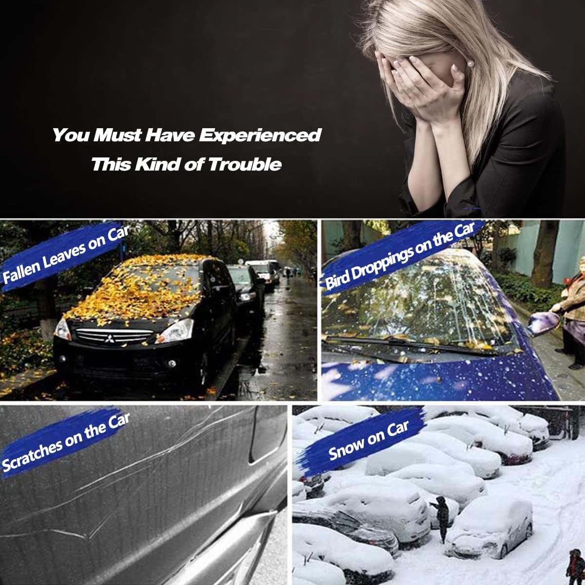 AUQDD 6-Layers PEVA New Material Sedan SUV Full Padded Car Cover Waterproof All Weather Weatherproof UV Sun Protection Snow Dust Storm Resistant Outdoor Exterior Custom Form-Fit Straps 188"-198"Black