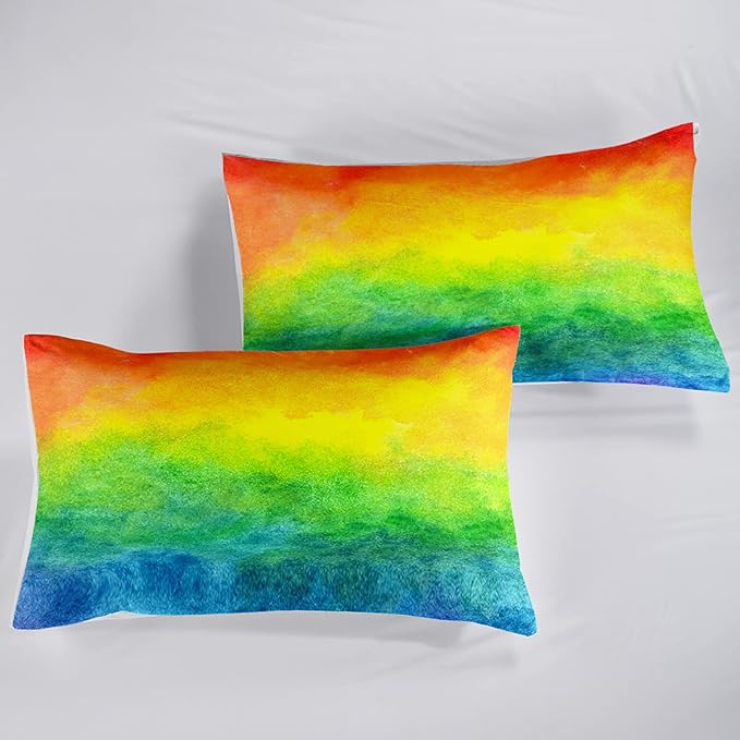 BSNTHO Rainbow Comforter Set Girls Colorful Bedding Set for Kids Teens Tie Dye Down Comforter Pastel Quilt Rainbow Duvet 3Pcs Queen Size Lightweight Ultra Soft Microfiber