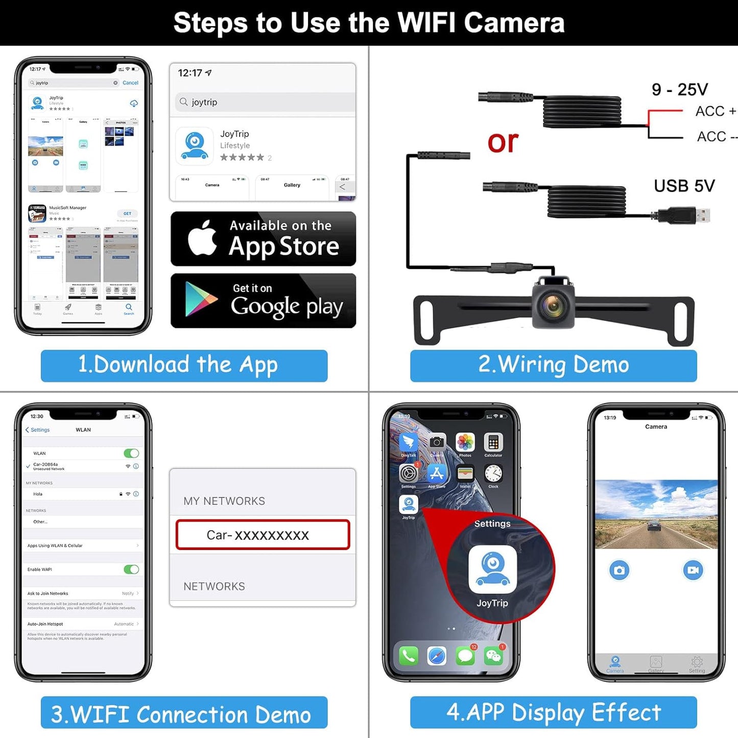 Wireless License Plate Backup Camera for Car/SUV - No Drilling WiFi HD 160° View, Waterproof Reverse/Rear View Camera with Real-Time Signal, Compatible iPhone/Android/iPad (Parking/Hitch Aid)