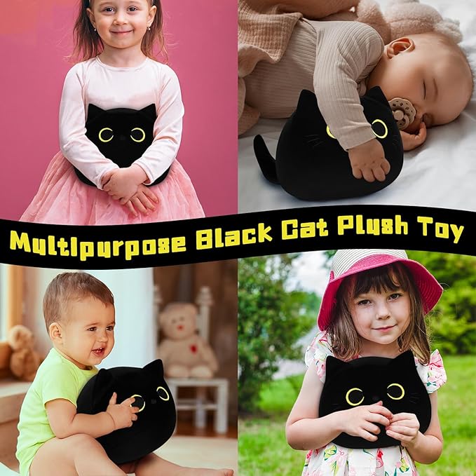 Black Cat Plush Toy-10'' Black Cat Stuffed Animal, Black Cat Anime Plush Cute Soft Plush Cat Plushie Stuffed Cat Toys, Cat Plush Pillows Toy Doll Decoration Doll Gift for Kids Girls Boys
