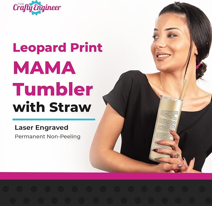 The Crafty Engineer Leopard Print MAMA Tumbler - 20 oz Laser Engraved Mom Gift (White)