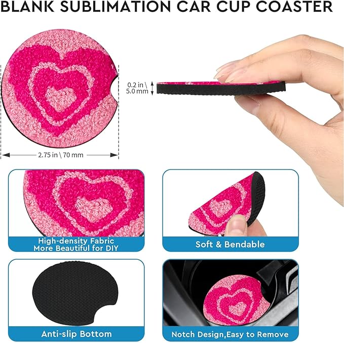 Car Coasters for Cup Holders,2 Pack Love Car Cup Holder Coasters,2.75" Universal Size Anti Slip Rubber Mat,Automotive Cup Holder Decal Decor Accessories,Gifts for Her Wife Birthday Anniversary