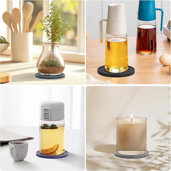 Black Silicone Drink Coaster Set of 6 with Holder, 4 Inches Decorative Coasters, Heat Resistant & Waterproof for Home, Kitchen Non-Slip Cup Mat for Bar, Coffee, Beer