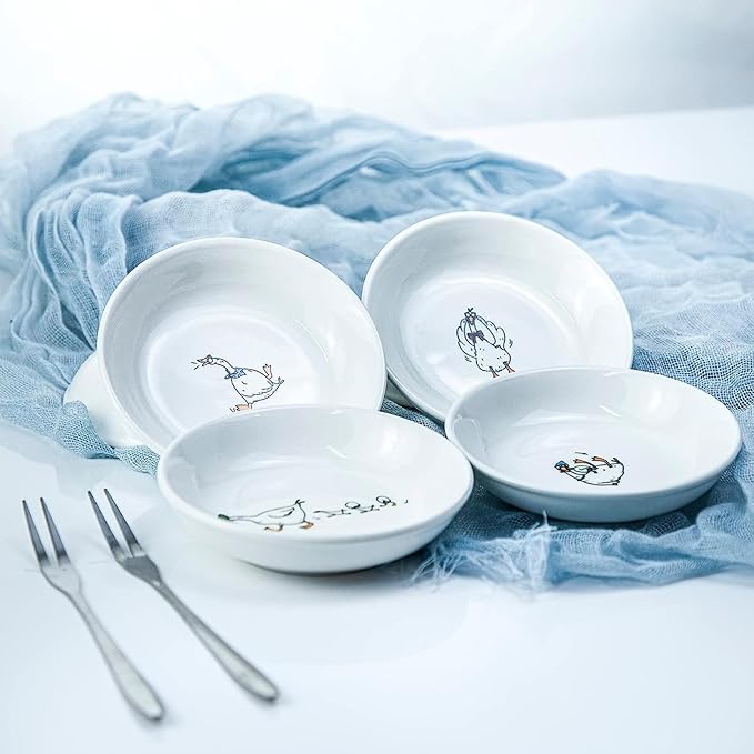 Super Cute Cartoon Animal Pattern Ceramic Sauce/Seasoning/Sushi Soy Dipping Bowl/Appetizer Plates/ Serving Dish Set (6)-Goose