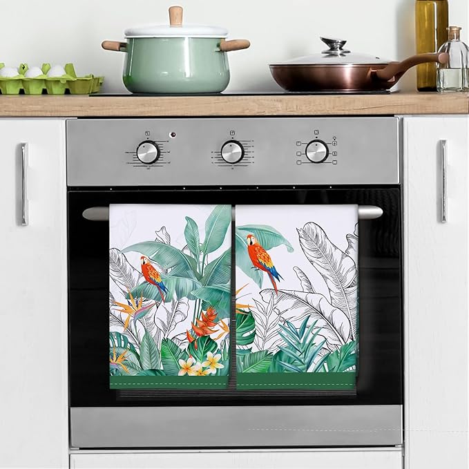 Tropical Tree Leaf Tea Towels, Cotton Kitchen Towel 18.9 × 27.5 inch, Quick Drying Dish Cloth for Party Anniversary Holiday Decoration Housewarming Gifts